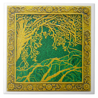 French Alps Gold Lemon Malachite Ceramic Tile