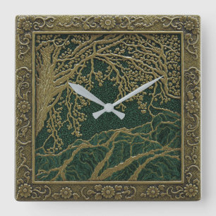 French Alps Gold Lemon Malachite Colours Wall Cloc Square Wall Clock