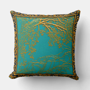 French Alps Gold Turquoise+Black Throw Pillow
