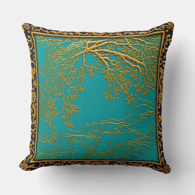French Alps Gold Turquoise+Black  Throw Pillow (Front)
