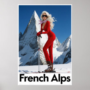 French Alps ski poster