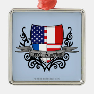 French-American Shield Flag Metal Ornament