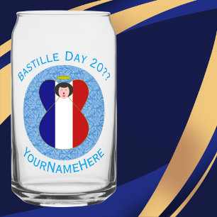 French Angel Bastille Day Personalized Can Glass