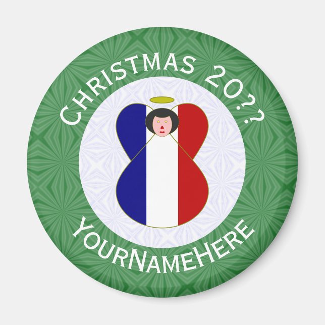 French Angel Christmas Flag Personalized  Magnet (Front)