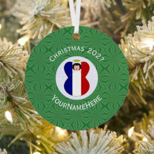 French Angel Christmas Flag Personalized Metal Ornament