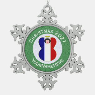 French Angel Christmas Flag Personalized  Snowflake Pewter Christmas Ornament