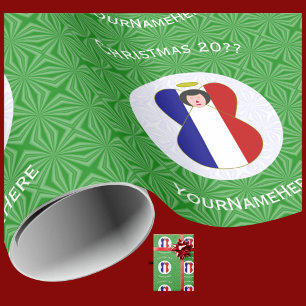 French Angel Christmas Flag Personalized Wrapping Paper