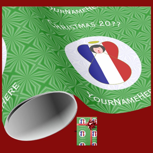 French Angel Christmas Flag Personalized  Wrapping Paper (Creator Uploaded)