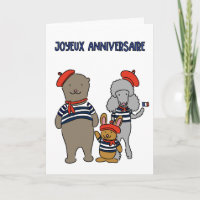 French Animal Friends Joyeux Anniversaire Birthday