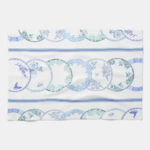 French Antique Plates   BLUE Kitchen Towel