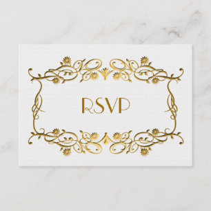 French Art Deco Ivory White Gold Foil Wedding RSVP Card
