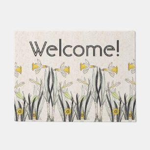 French Art Nouveau Daffodil Flower Welcome Doormat