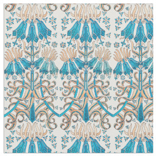 French Art Nouveau Floral Botanical Blue White Fabric