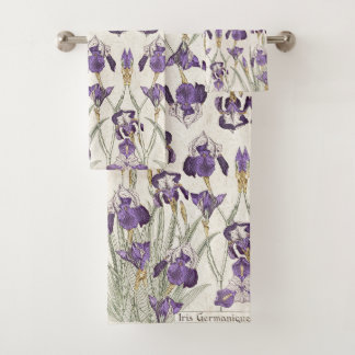 French Art Nouveau Iris Flowers Bath Towel Set
