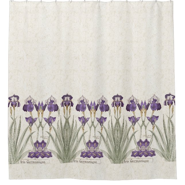 French Art Nouveau Iris Flowers Shower Curtain (Front)