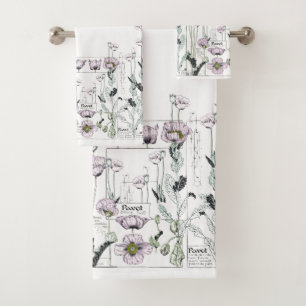 French Art Nouveau Poppy Flowers Bath Towel Set