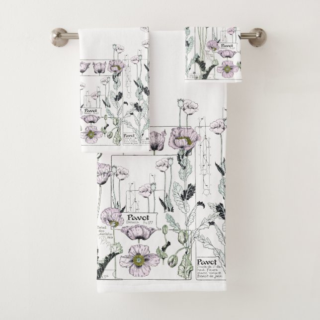 French Art Nouveau Poppy Flowers Bath Towel Set (Insitu)