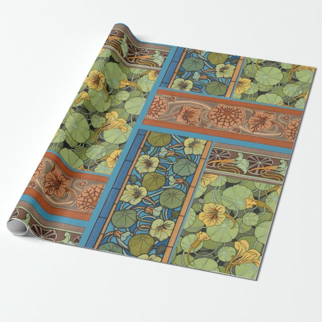 French Art Nouveau Stylized Nasturtium Flowers Wrapping Paper (Unrolled)