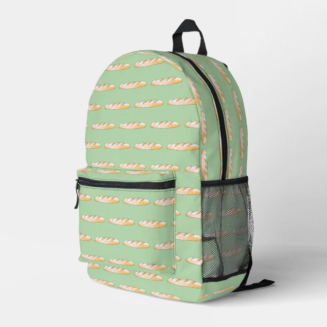 French baguette bread printed backpack (Back Corner Right)