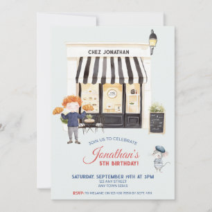 French Bakery Boy's Birthday Invitation - editable