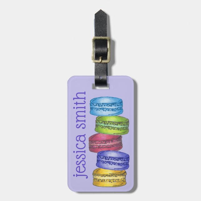 French Bakery Macaron Cookies Pastry Personalized Luggage Tag (Front Vertical)