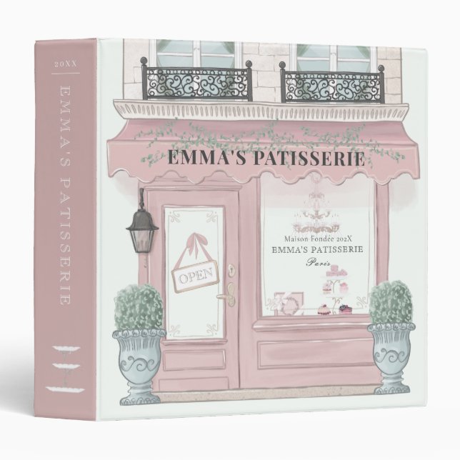French Bakery Patisserie Cafe Pistachio Pink Binder (Front/Spine)