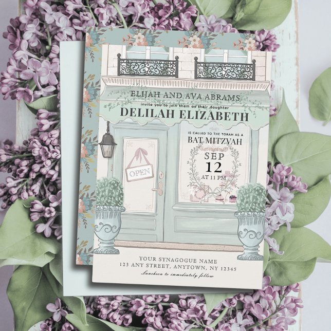 French Bakery Patisserie Paris Green Bat Mitzvah Invitation (Creator Uploaded)