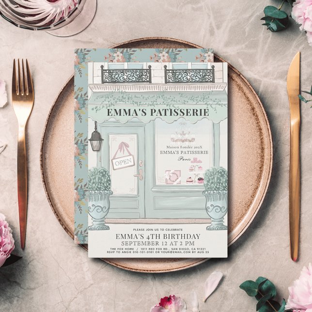 French Bakery Patisserie Paris Green Birthday Invitation (Creator Uploaded)