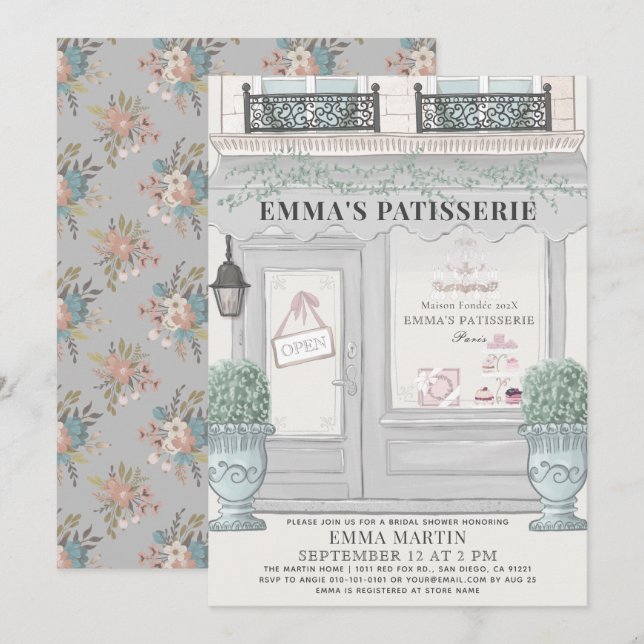 French Bakery Patisserie Paris Grey Bridal Shower Invitation (Front/Back)
