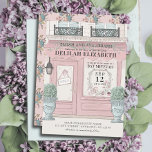 French Bakery Patisserie Paris Pink Bat Mitzvah Invitation<br><div class="desc">This cute french cafe/bakery/patisserie theme  Bat Mitzvah invitation features a cream background with a french patisserie/bakery/cafe storefront in pink. The reverse side features a light pink background with floral patterns. Personalize for your needs. You can find more matching products at my store.</div>