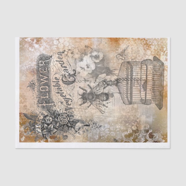 French Bee ephemera decoupage Tissue Paper (Front)