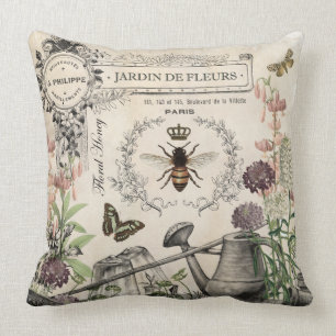 FRENCH BEE GARDEN THROW PILLOW