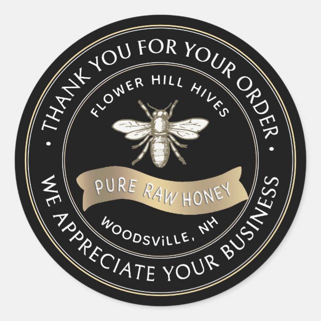 French Bee with Gold Banner Beekeeper Thank You    Classic Round Sticker (Front)