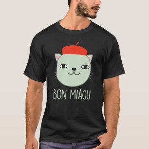 French Beret Cat Wearing Cap Kitty With Hat Bon M T-Shirt