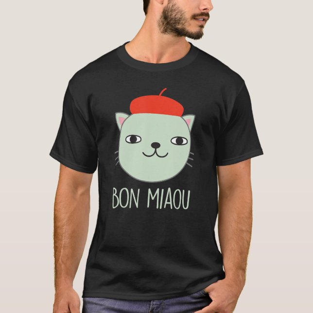 French Beret Cat Wearing Cap  Kitty With Hat Bon M T-Shirt (Front)