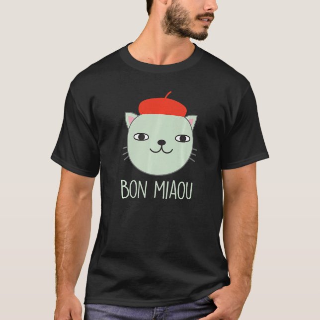 French Beret Cat Wearing Cap Kitty With Hat Bon Mi T-Shirt (Front)