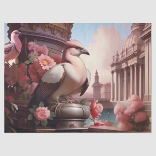 French Birds Pink Tissue Paper (Front)