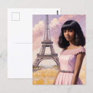 French Black Girl Pink Parisian Art Postcard