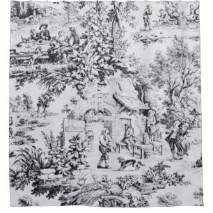 French Black White Toile Chinoiserie Rustic Style 
