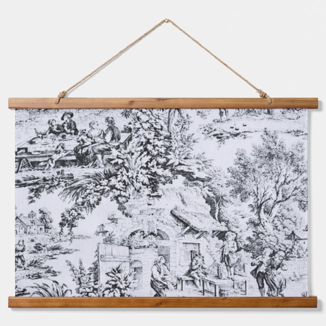French Black White Toile Chinoiserie Rustic Style  Hanging Tapestry (Front)