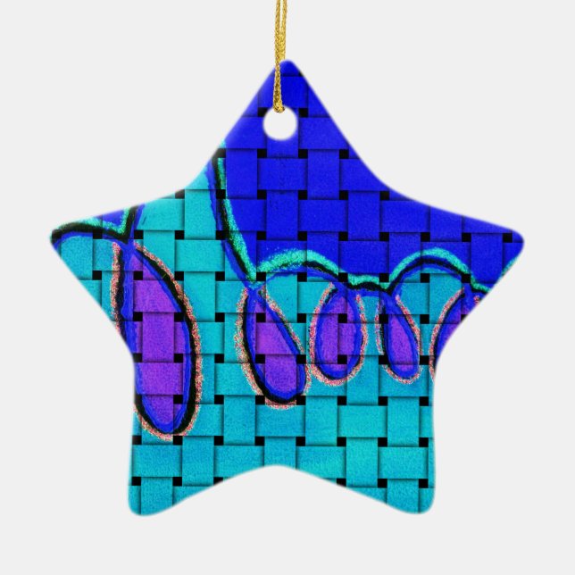 French Blue Abstract with Woven Texture Ceramic Ornament (Front)