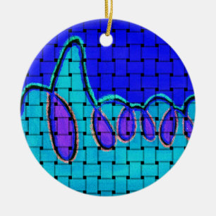 French Blue Abstract with Woven Texture Ceramic Ornament