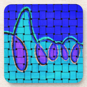 French Blue Abstract with Woven Texture Coaster