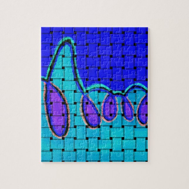 French Blue Abstract with Woven Texture Jigsaw Puzzle (Vertical)