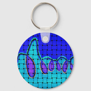 French Blue Abstract with Woven Texture Keychain