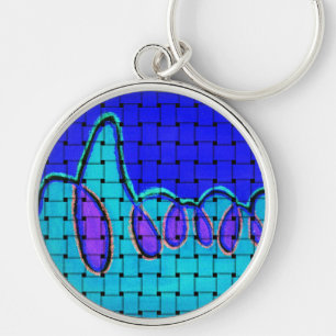 French Blue Abstract with Woven Texture Keychain
