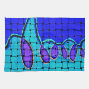 French Blue Abstract with Woven Texture Kitchen Towel