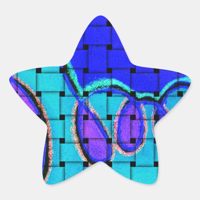 French Blue Abstract with Woven Texture Star Sticker (Front)