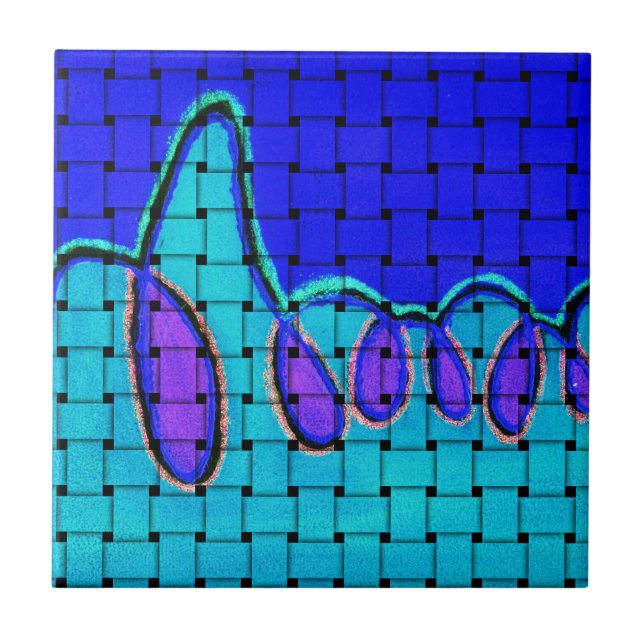 French Blue Abstract with Woven Texture Tile (Front)