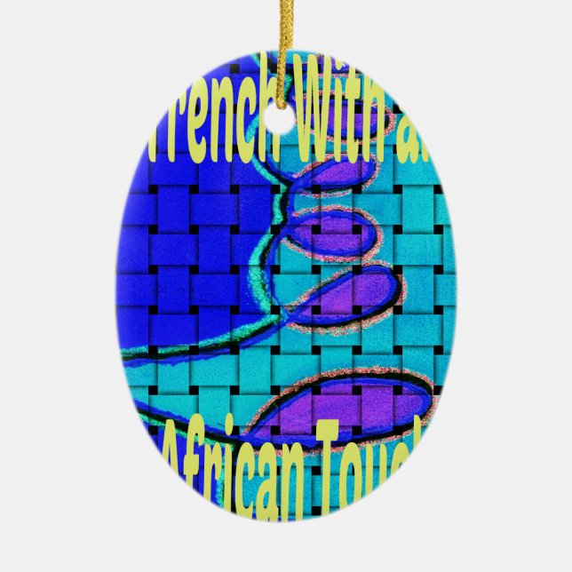 French Blue African Woven Abstract Purple Shape Ceramic Ornament (Front)